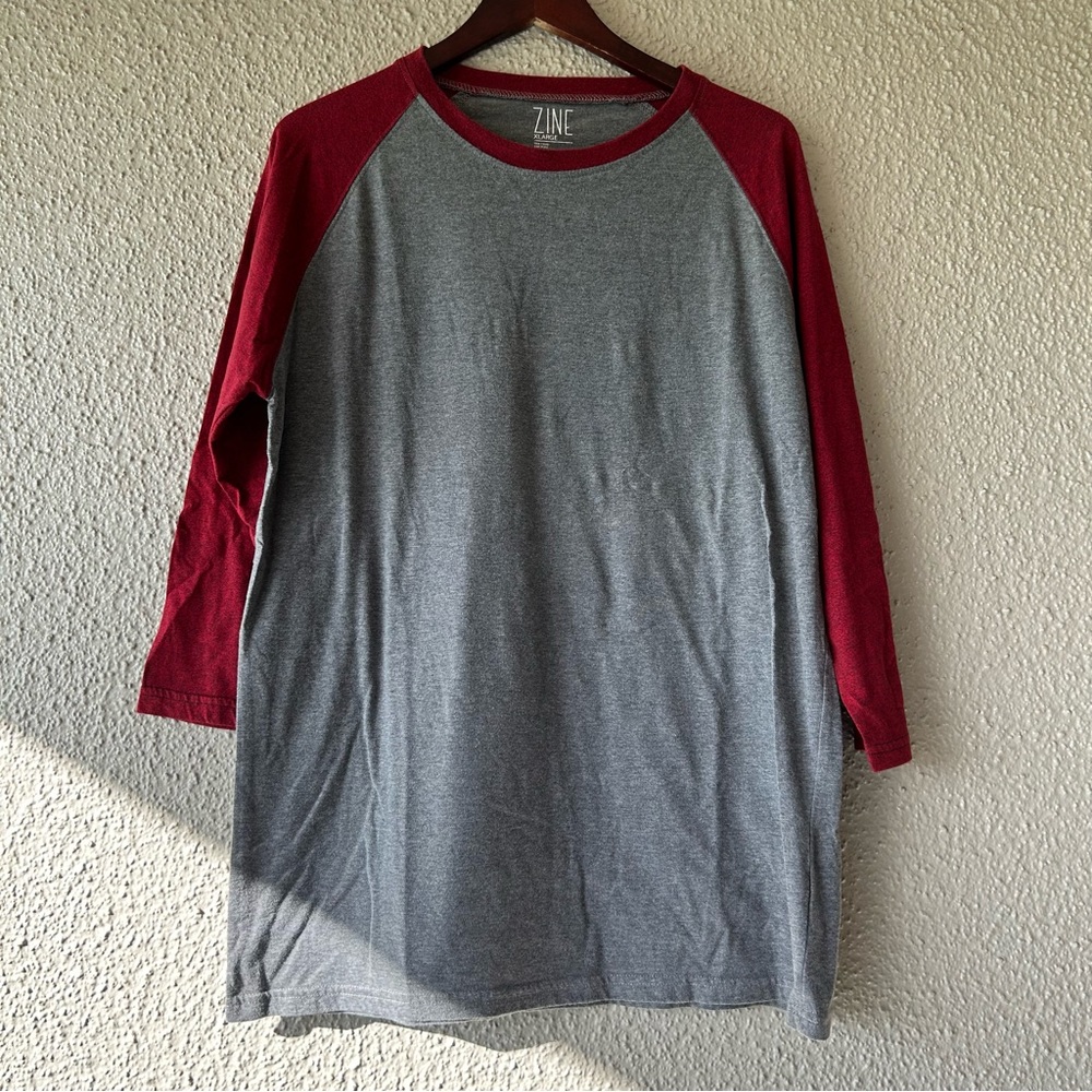 Zine men’s baseball tee T-shirt gray and red XL